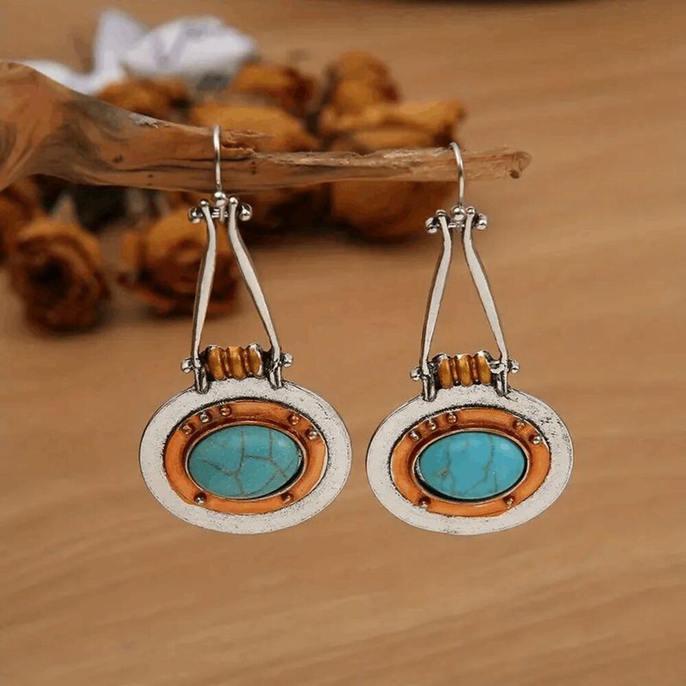 Western Boho Turquoise Dual Color Dangle Earrings